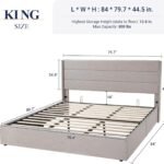 Allewie King Size Lift Up Storage Bed, Modern Wingback Headboard, Hydraulic Support, No Box Spring Needed, Light Beige