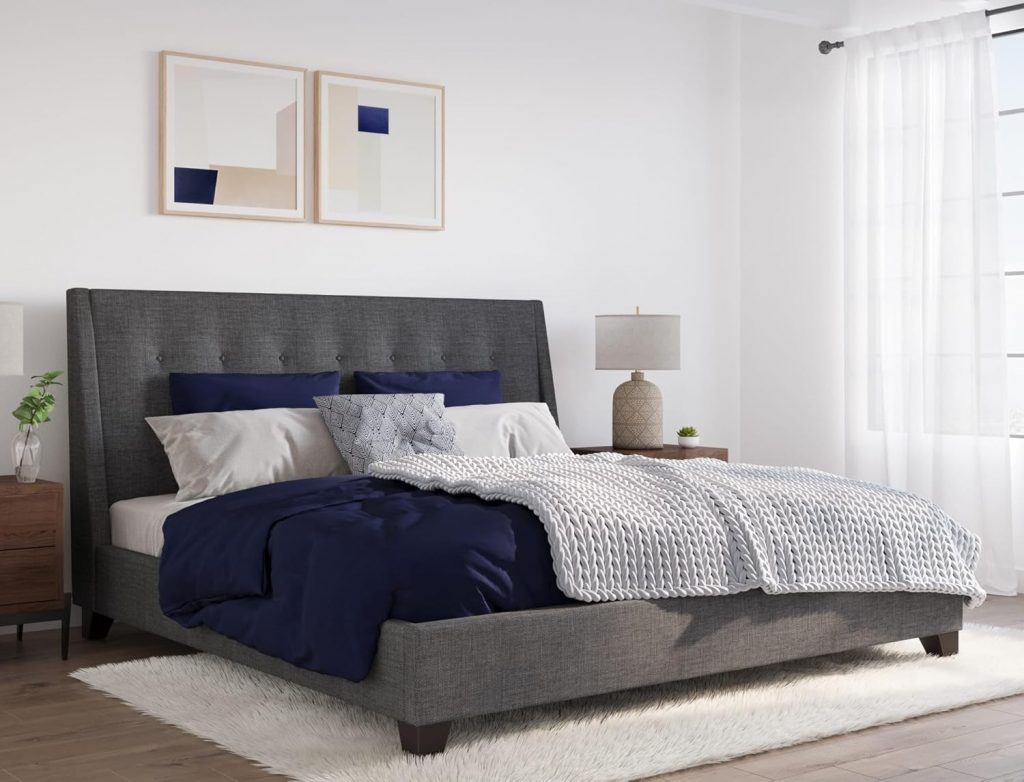 Modus Furniture Upholstered Platform Bed, Madera – Dark Charcoal, Full