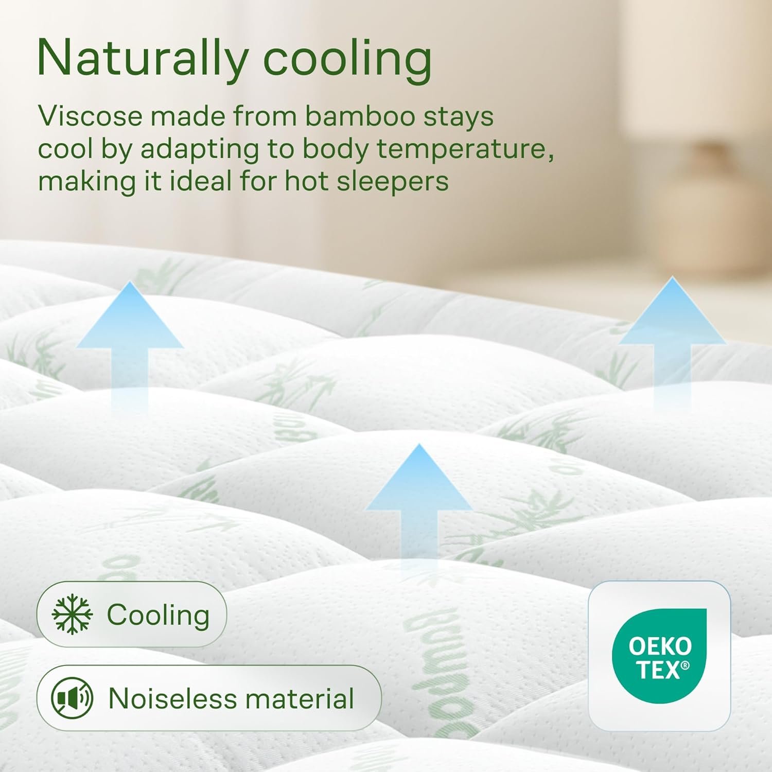 Ultra Soft Queen Size Mattress Topper – Viscose Made from Bamboo Pillow Top Mattress Pad for Back Pain Relief – Naturally Cooling for Hot Sleepers, Green