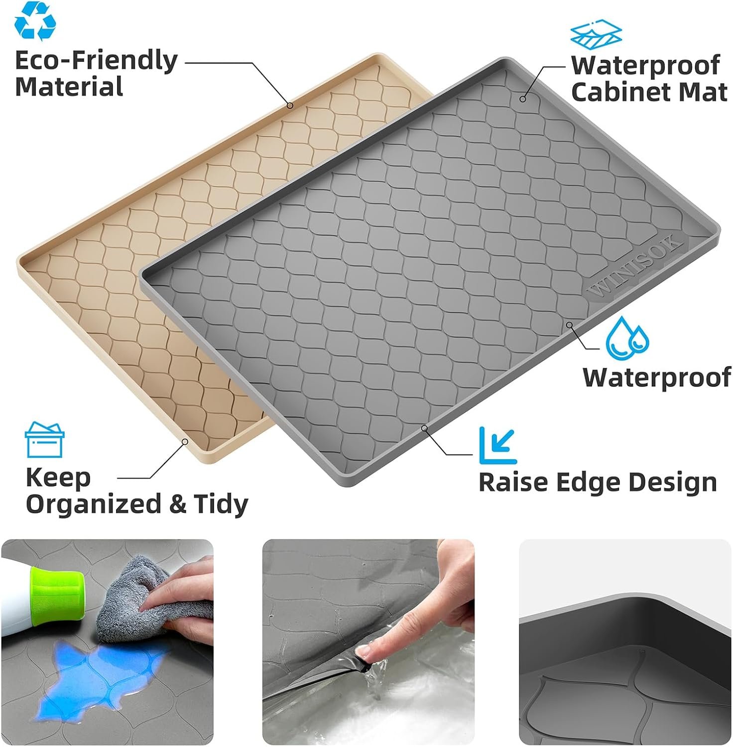 Silicone Under Sink Mat 34″ x 22″, kitchen Essentials and Gadgets, Shelf liner and Cabinet Protector, Home Organizers and Storage, Waterproof Bathroom Tray