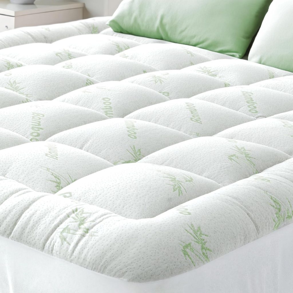 Ultra Soft Queen Size Mattress Topper – Viscose Made from Bamboo Pillow Top Mattress Pad for Back Pain Relief – Naturally Cooling for Hot Sleepers, Green