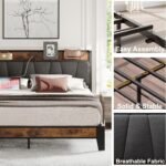 LIKIMIO King Size Bed Frame, Storage Headboard with Charging Station, Solid and Stable, Noise Free, No Box Spring Needed, Easy Assembly
